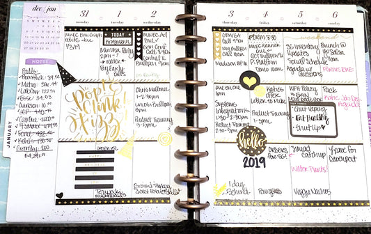 Pop Clink Fizz Happy New Year January Happy Planner Spread