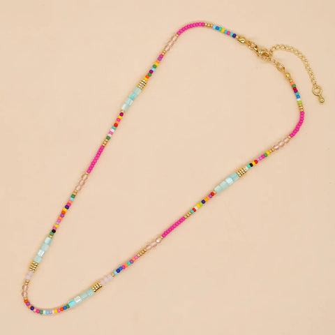 Cabana Rainbow Bohemian Mixed Bead Crystal Choker Necklace