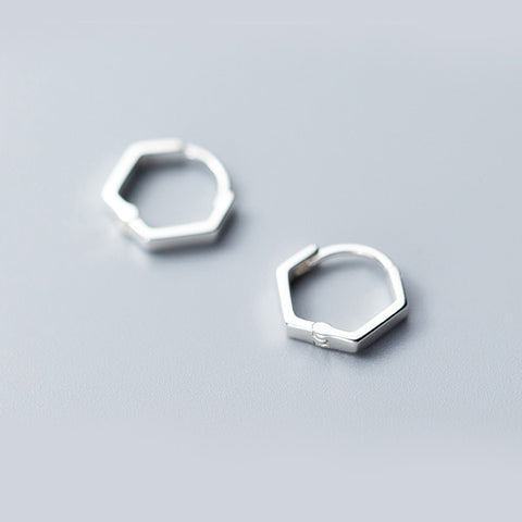 925 Sterling Silver Tiny Hexagon Hoop Earrings