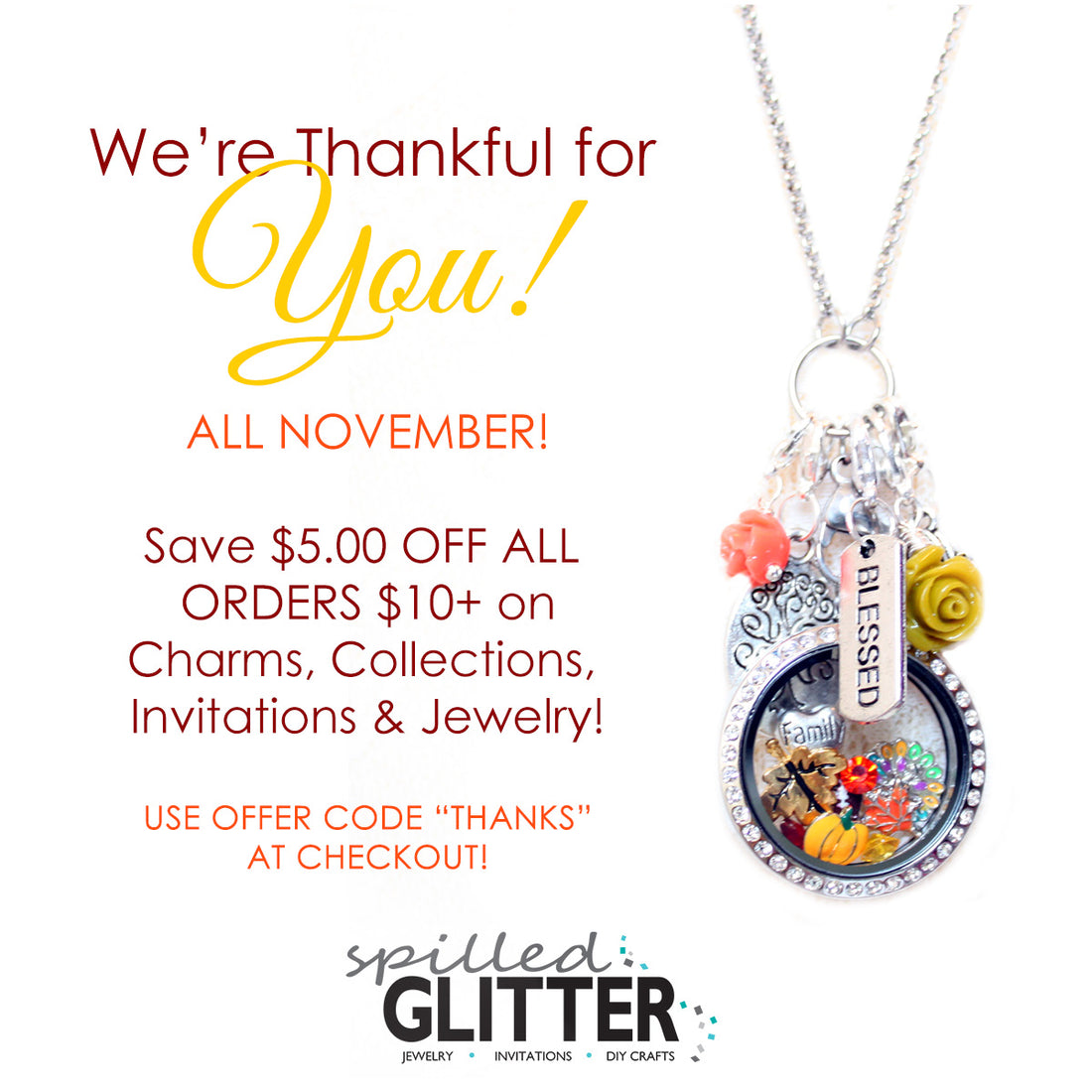 Thanks Coupon Special Offer Discount Floating Locket