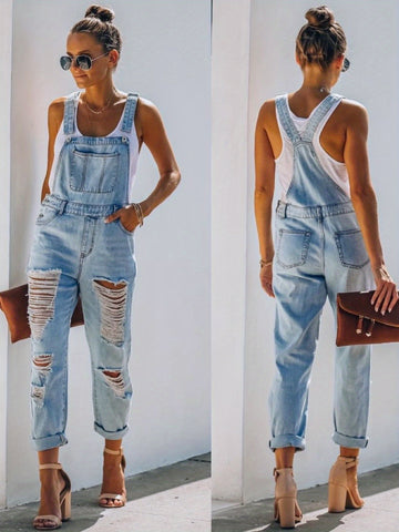 Women's Distressed Bib Overalls