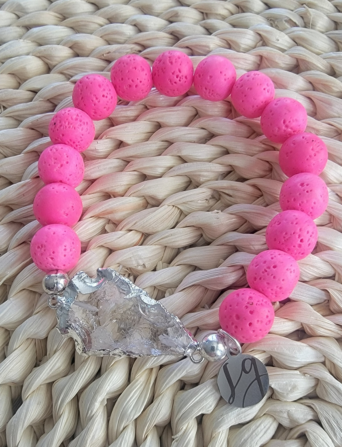 Alexis Bright Coral Pink Beaded Arrowhead Stack Bracelet