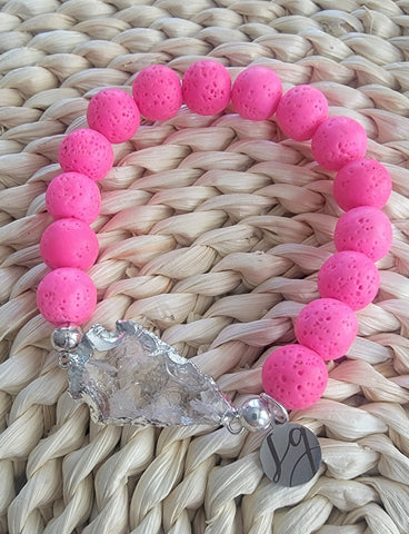 Alexis Bright Coral Pink Beaded Arrowhead Stack Bracelet