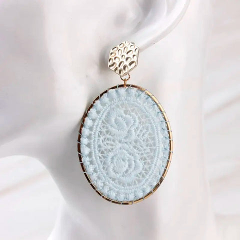 Grace Oval Lace Flower Earrings