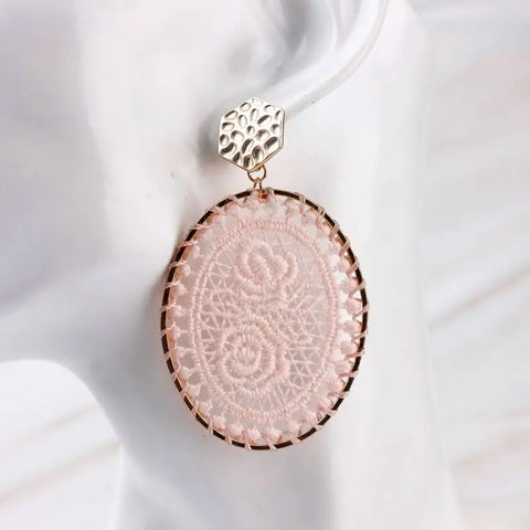 Grace Oval Lace Flower Earrings