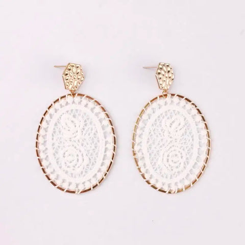 Grace Oval Lace Flower Earrings