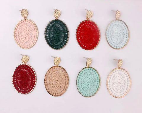 Grace Oval Lace Flower Earrings