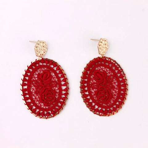 Grace Oval Lace Flower Earrings