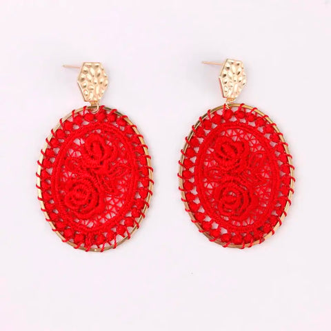 Grace Oval Lace Flower Earrings