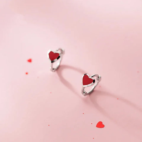 925 Sterling Silver Heart Huggie Hoop Earrings