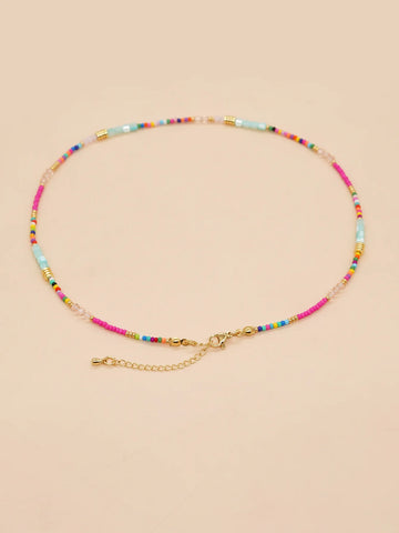 Cabana Rainbow Bohemian Mixed Bead Crystal Choker Necklace