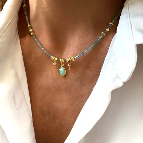 Kya Turquoise Kyrite and Gold Pendant Choker
