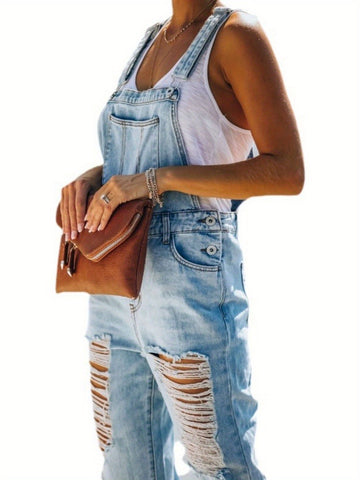 Women's Distressed Bib Overalls