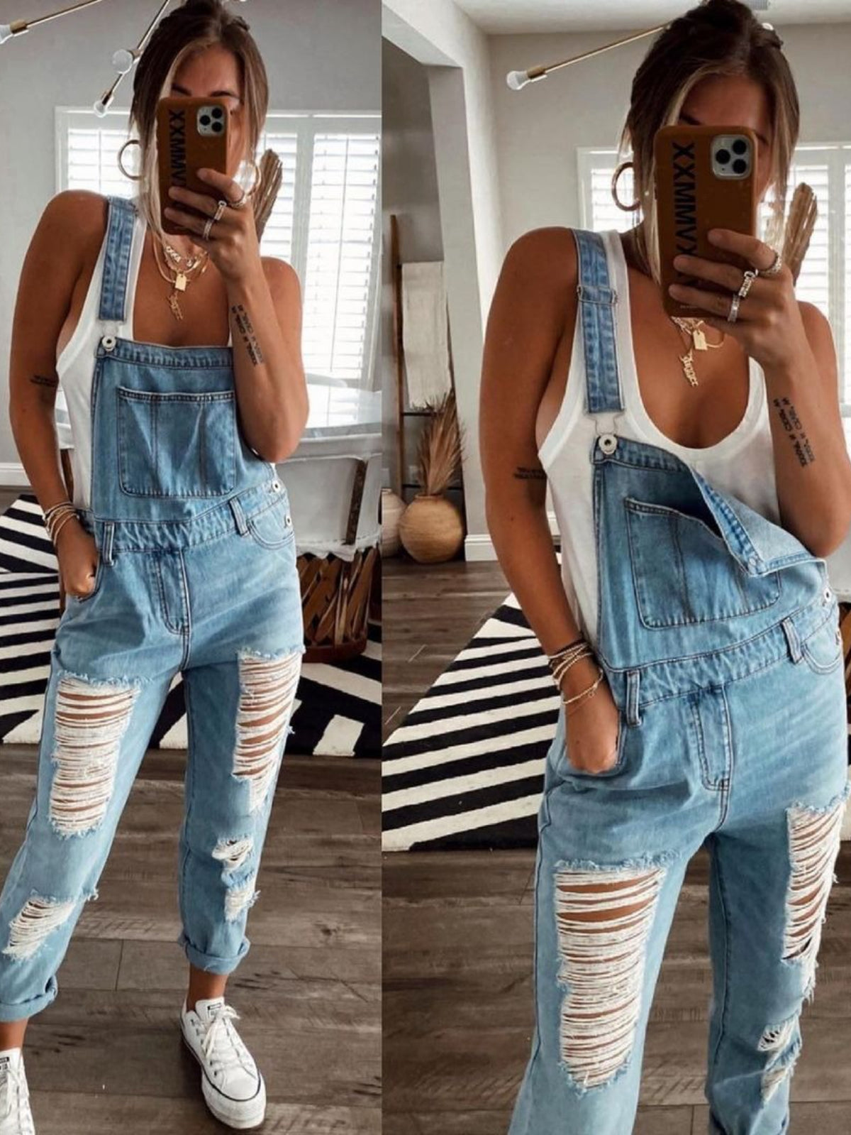 Women's Distressed Bib Overalls