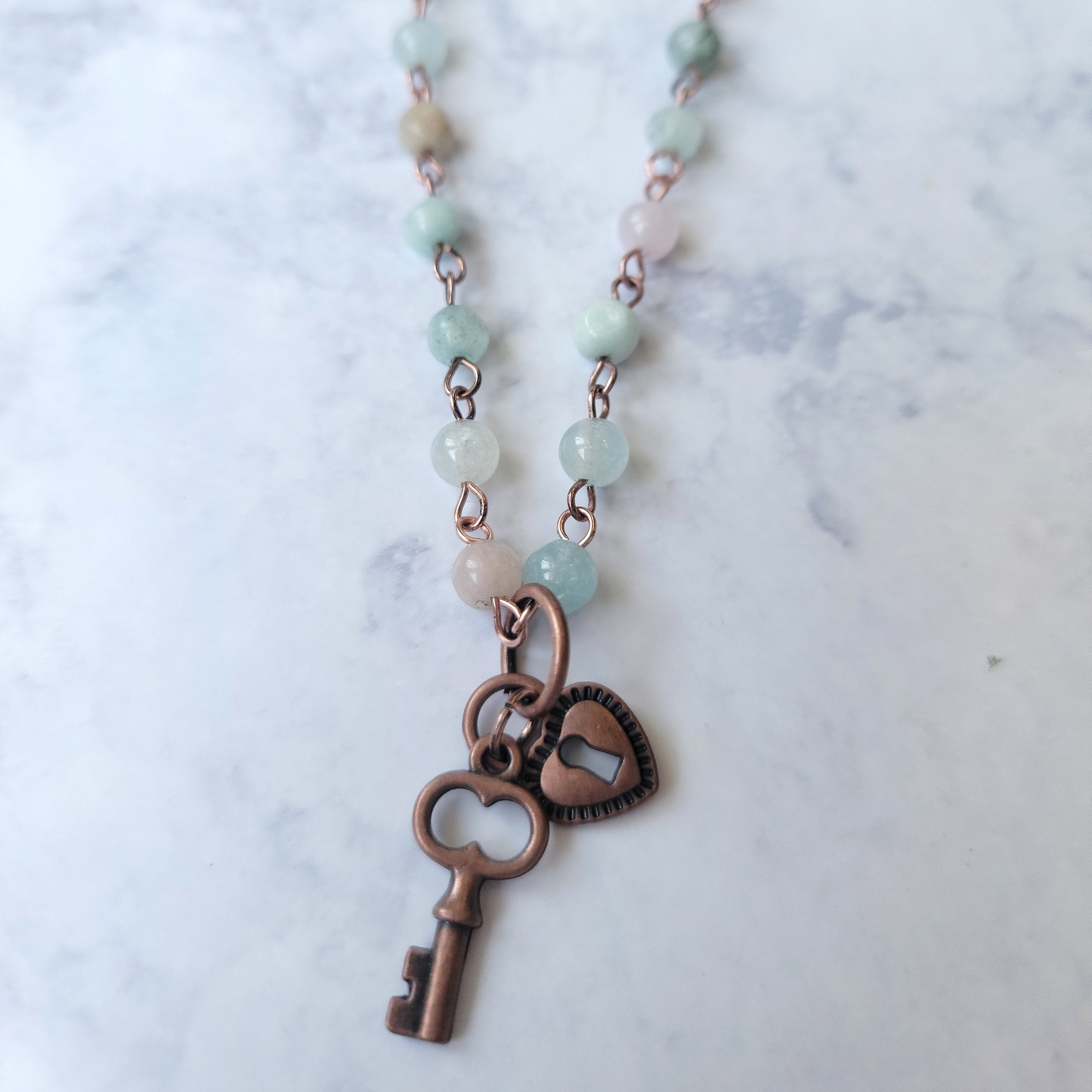Rosie Rose Gold and Amazonite Key Short Necklace