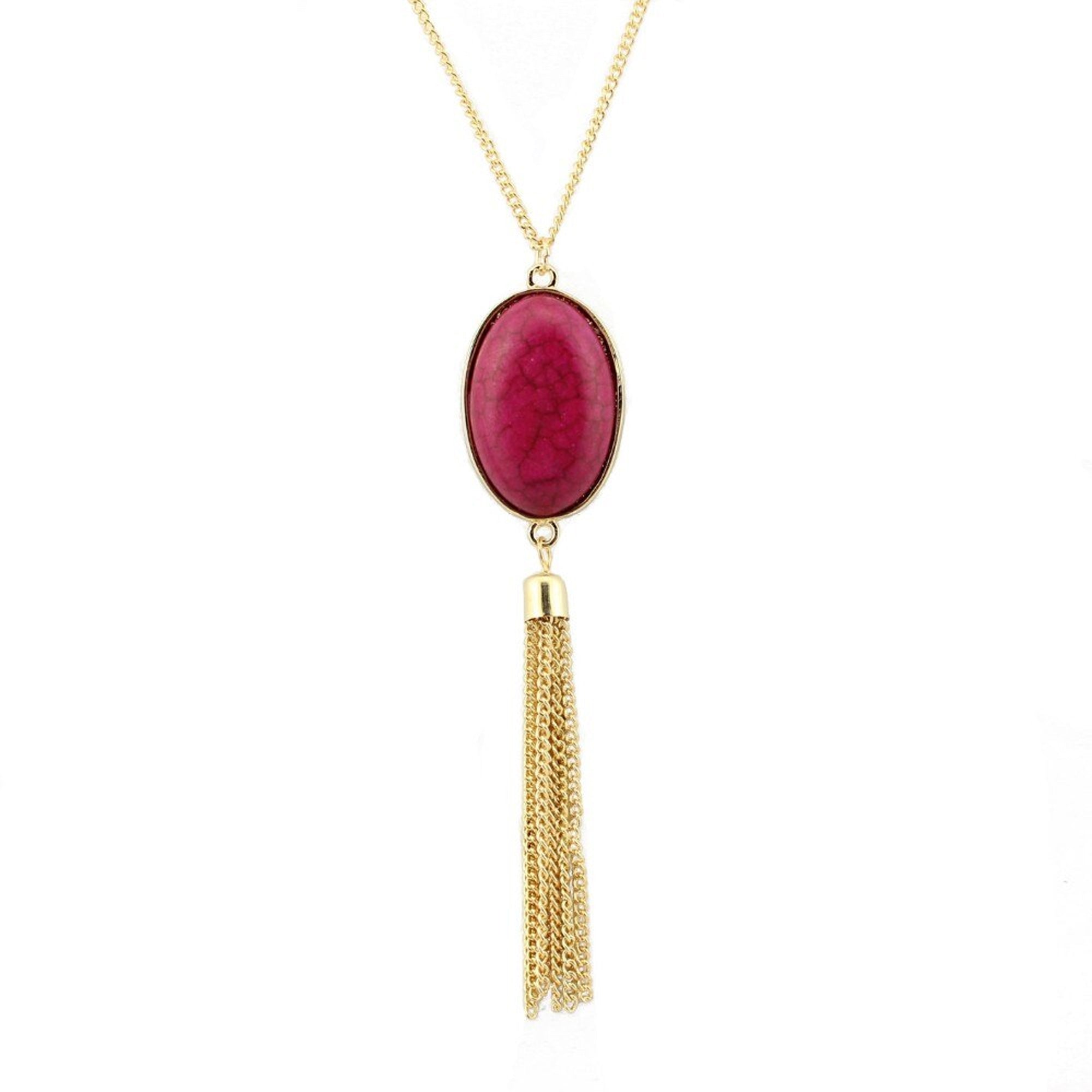 34" Magenta & Gold Pendant Tassel Necklace