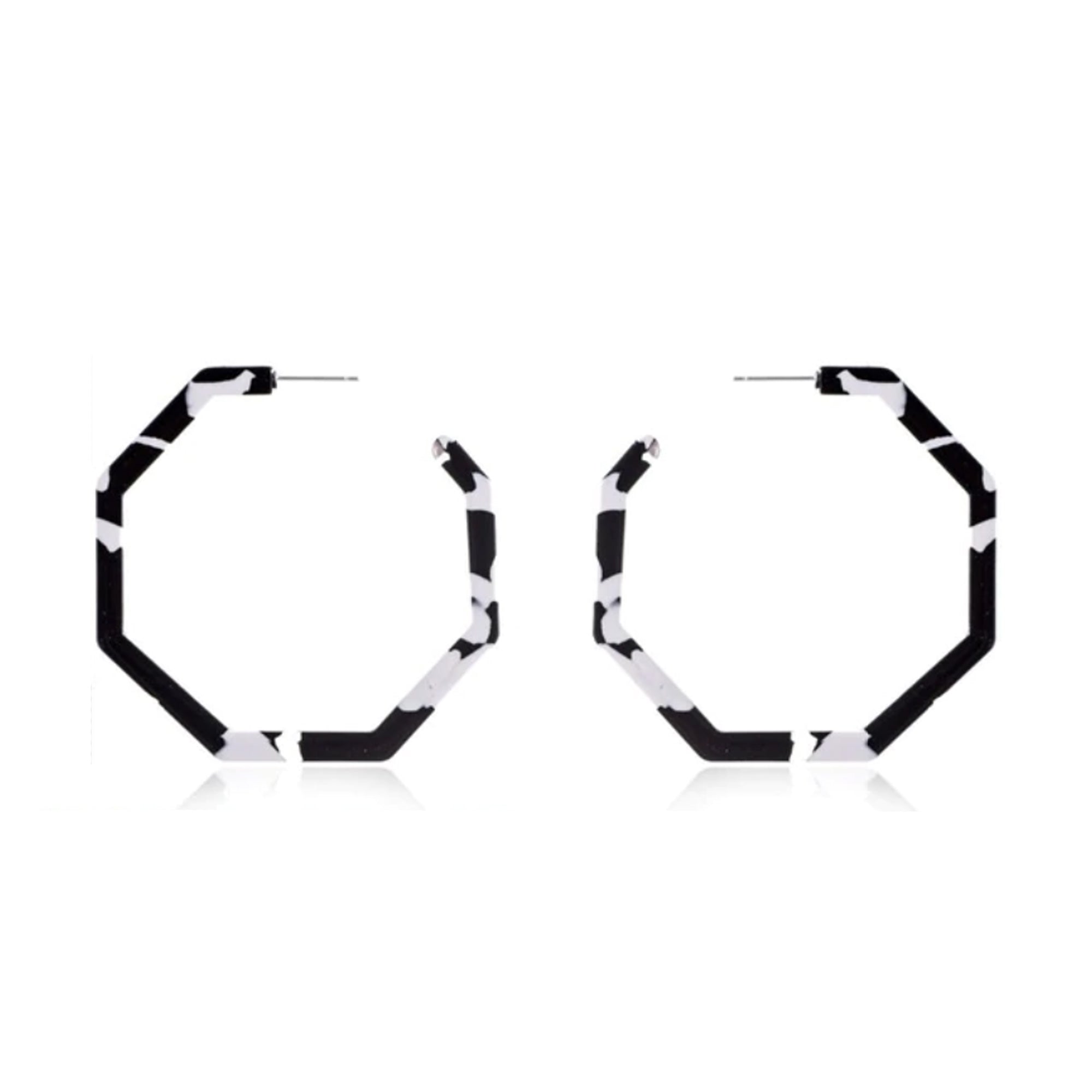 Octagon Leopard Hoop Earrings – Black