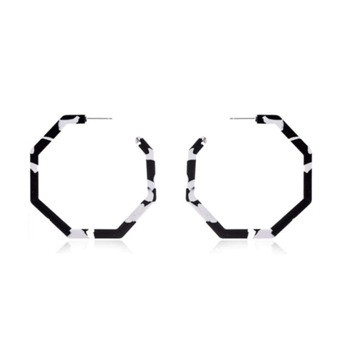 Octagon Leopard Hoop Earrings – Black
