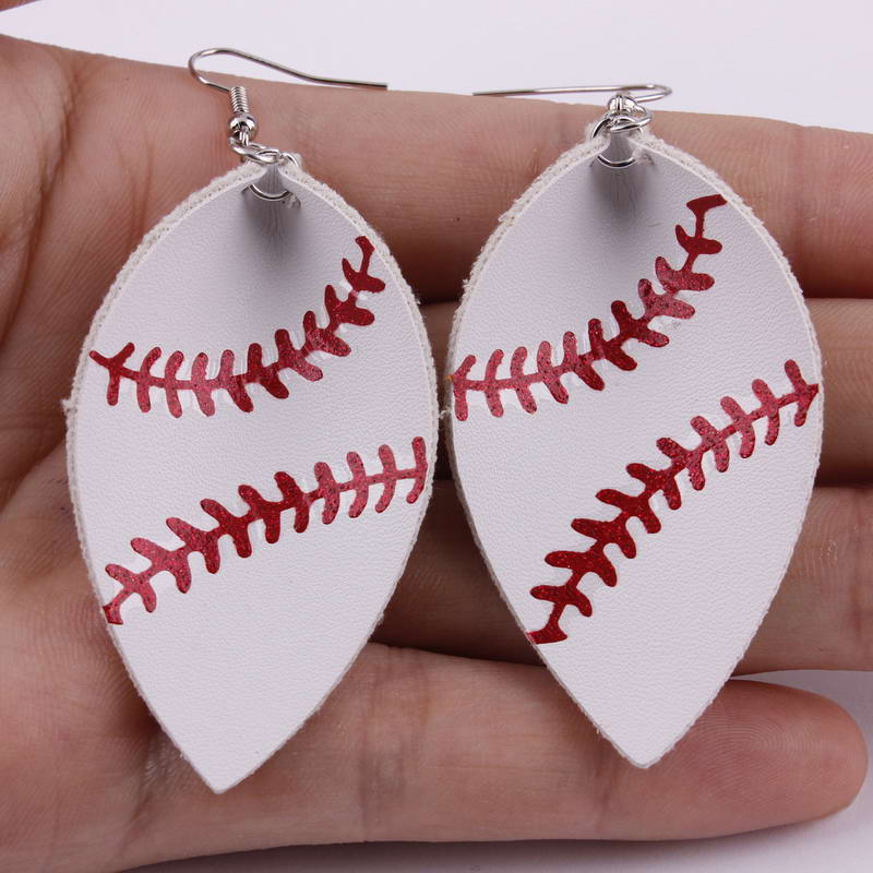 Baseball Leather Teardrop Earrings