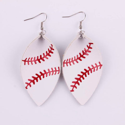 Baseball Leather Teardrop Earrings