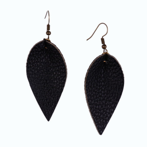 Black Leaf Leather Teardrop Dangle Earrings inspired by Joanna Gaines