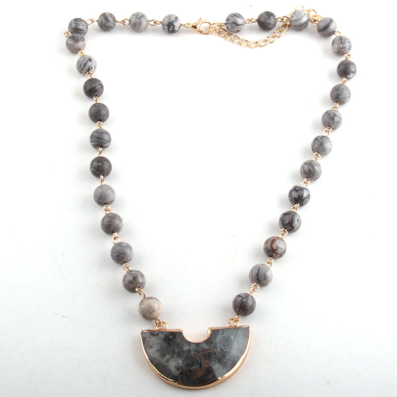 Emma Moon Stone Pendant Necklace - Charcoal
