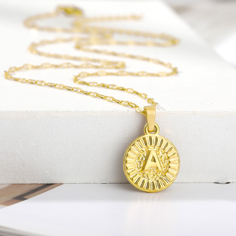 Chelsea Coin Initial Pendant Gold Necklace