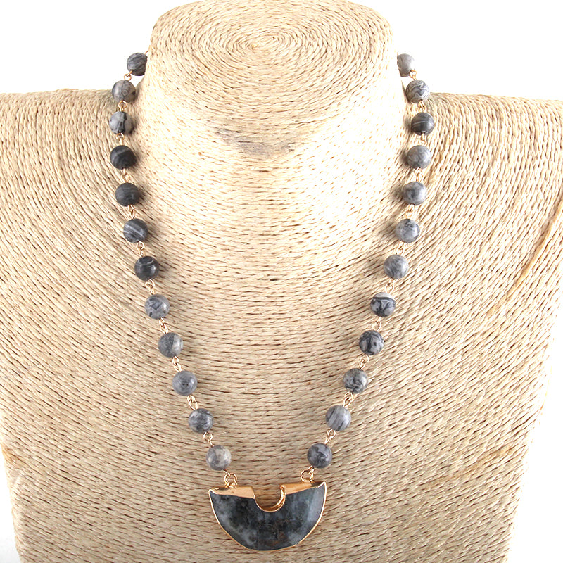 Emma Moon Stone Pendant Necklace - Charcoal