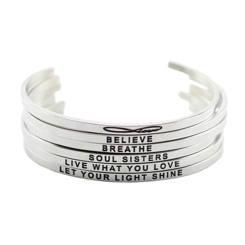 Stainless Steel Silver Stamped Mantra Statement Cuff Bangle