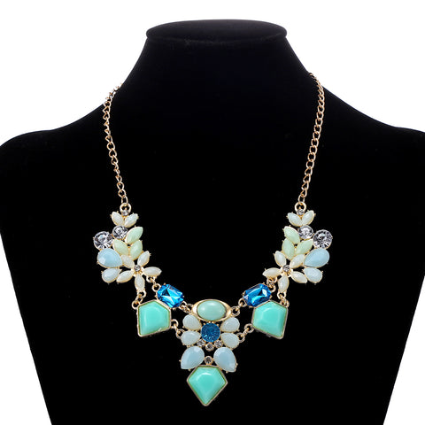 Blue Geometric Crystal Statement Necklace