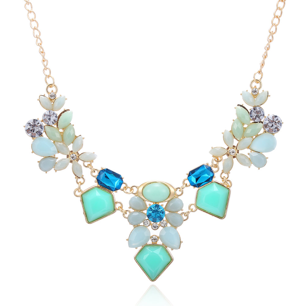 Blue Geometric Crystal Statement Necklace