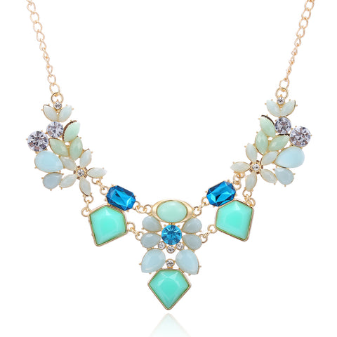Atasi International Mint Blue Gold Plated Crystal Necklace Jewellery Set  with Earrings Ideal for Party/Wedding/