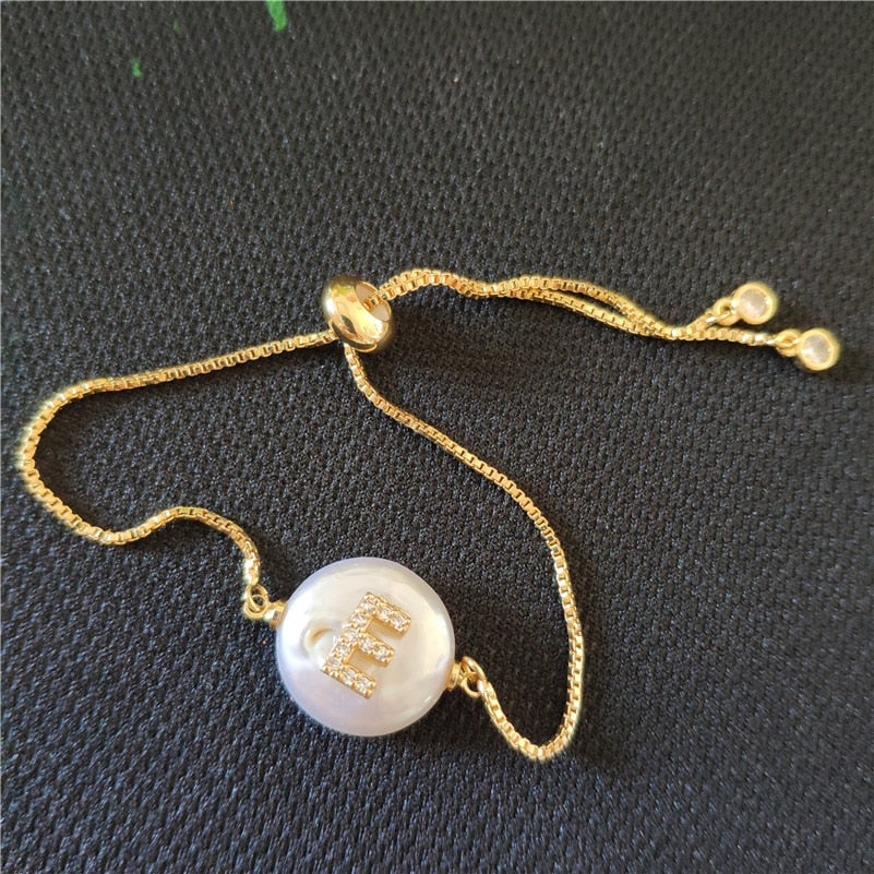 Adela Freshwater Pearl Initial Adjustable Bracelet in Gold or Silver