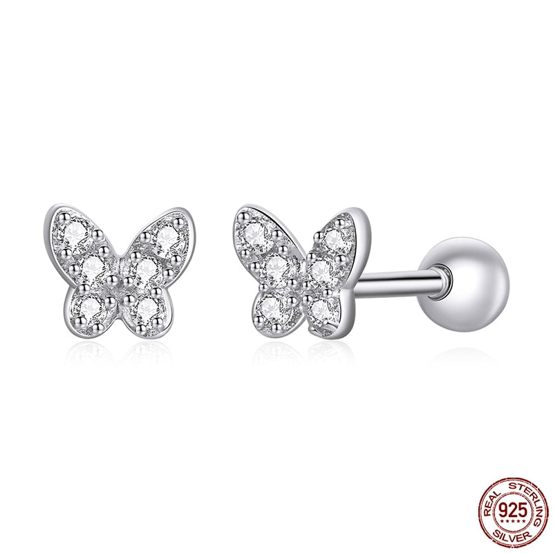 Pave Butterfly 925 Sterling Silver Stud Earrings