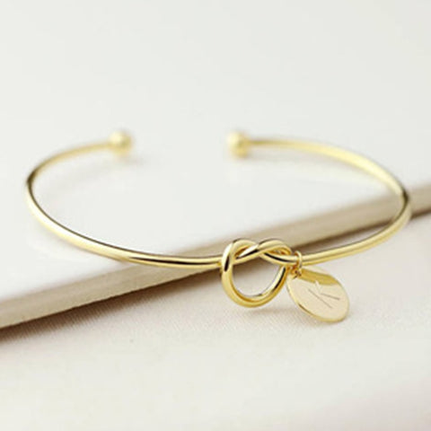 Bree Initial Knot Bangle Bracelet in Rose Gold or Gold