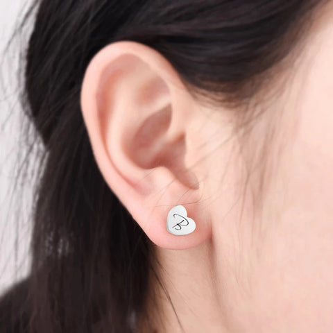 Dianne Stainless Initial Heart Stud Earrings