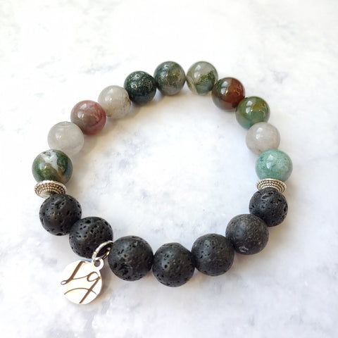 Cordelia Indian Agate Laval Coral Beaded Essential Oil Aromatherapy Beaded Stretch Bracelet
