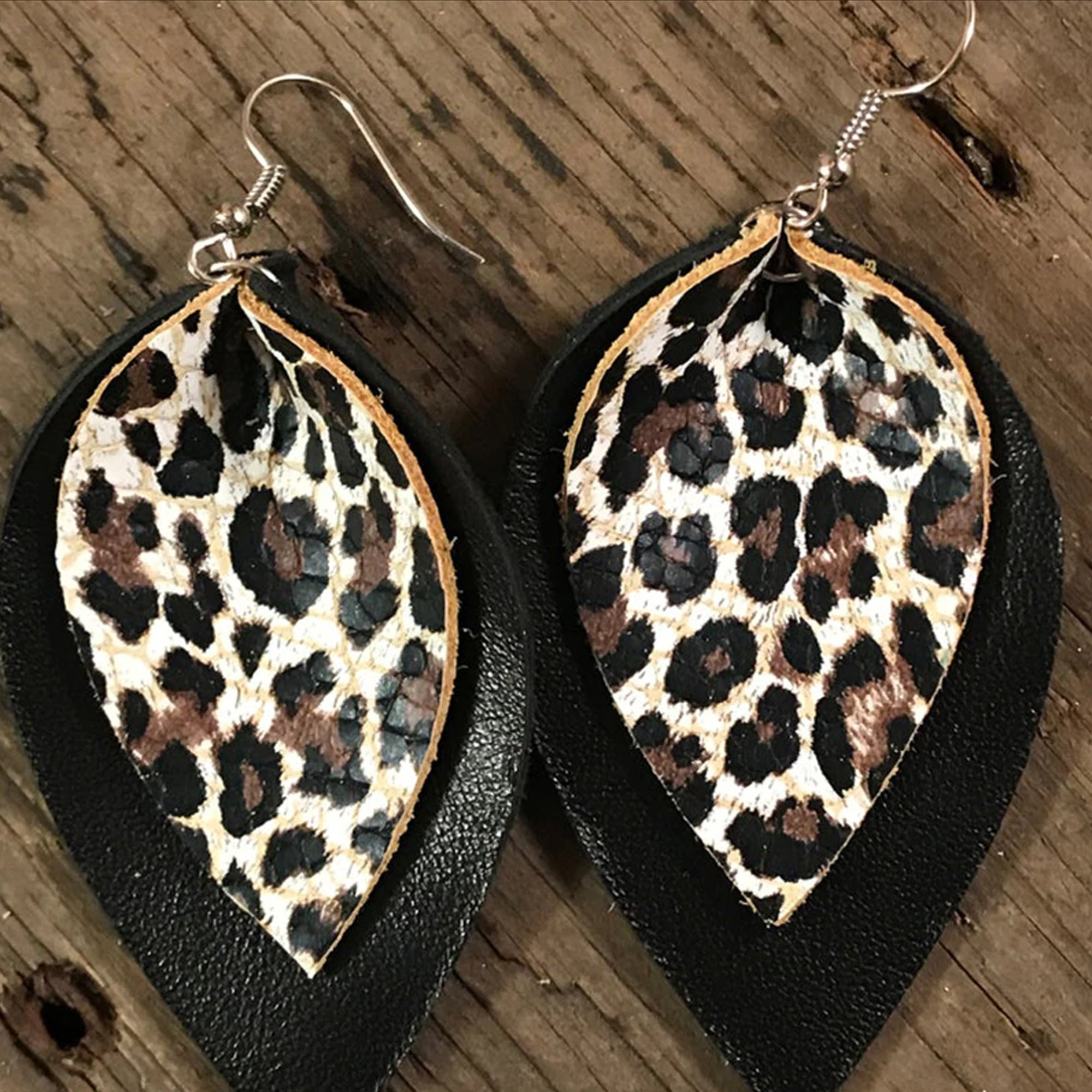 Double Layer Lepoard Cheetah Leather Teardrop Earrings