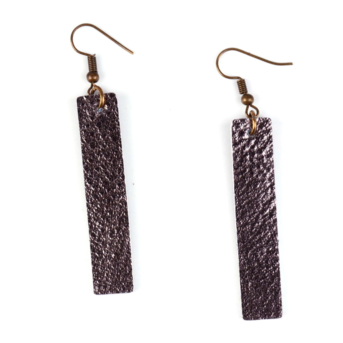 Metallic Charcoal Gray Leather Strip Earrings inspired by Joanna Gaines