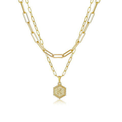Gold Double Layer Paperclip Link Chain Initial Necklace