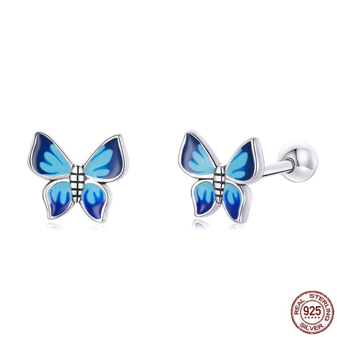Blue Butterfly 925 Sterling Silver Stud Earrings