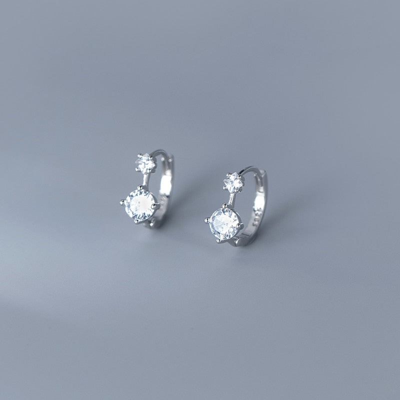 Amazing Day Sterling Silver Double Stone Huggie Earrings