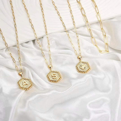 Gold Double Layer Paperclip Link Chain Initial Necklace