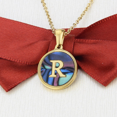Aurora Round Abalone Shell Gold Initial Necklace
