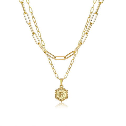 Gold Double Layer Paperclip Link Chain Initial Necklace