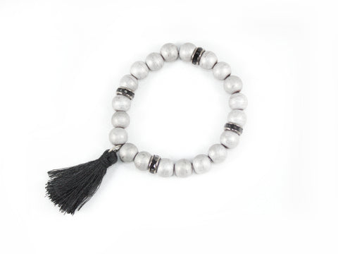 Slate-gray-black-rough-metal-black-tassel-stretch-bracelet2