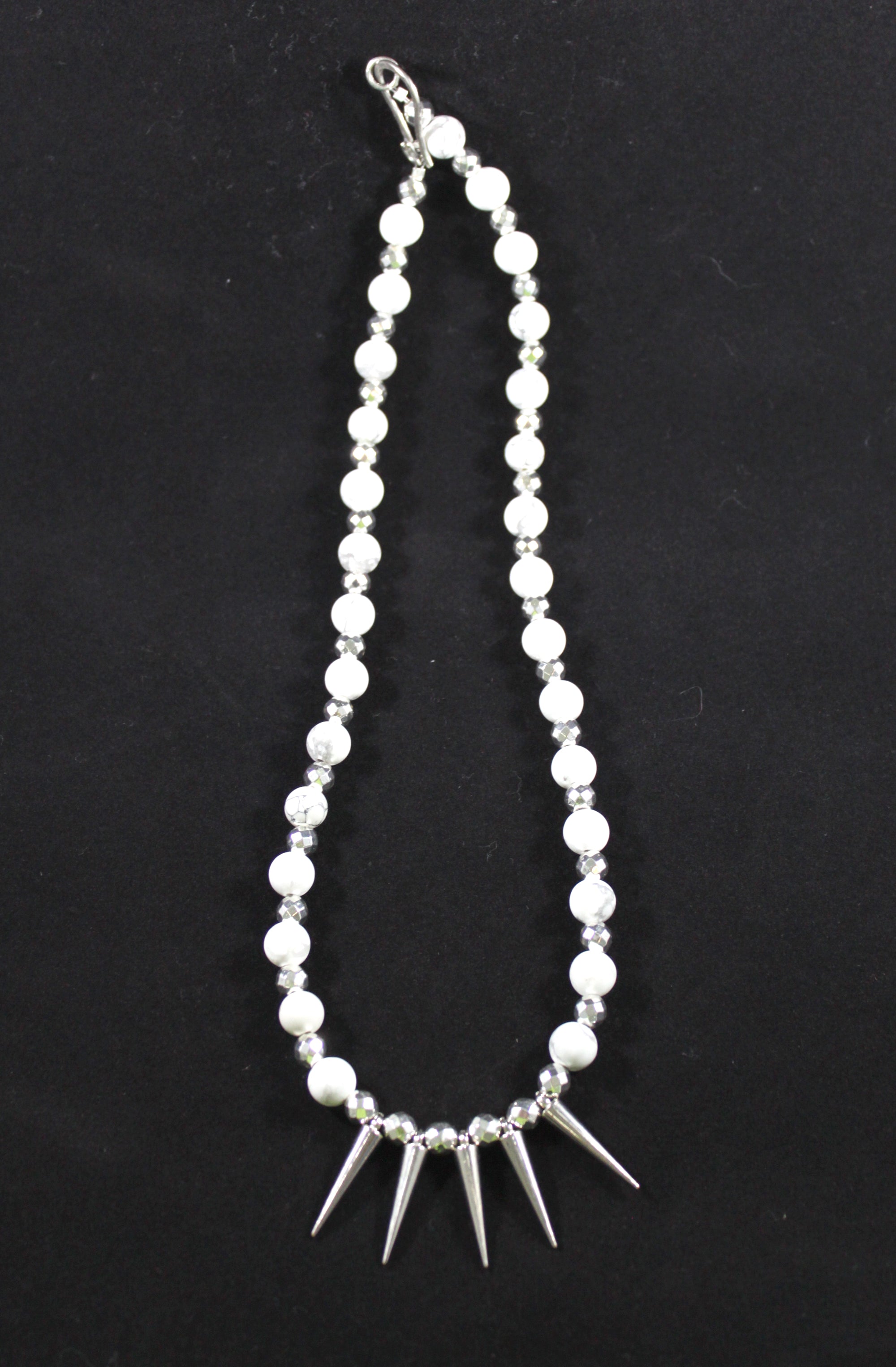 Snarky Howlite Silver Beaded Spike Collar Necklace