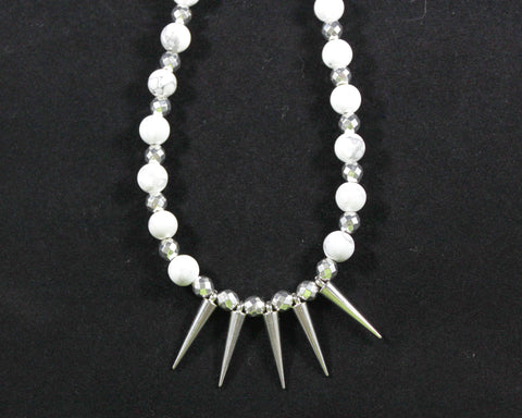 Snarky-Howlite-Silver-Beaded-Spike-Collar-Necklace