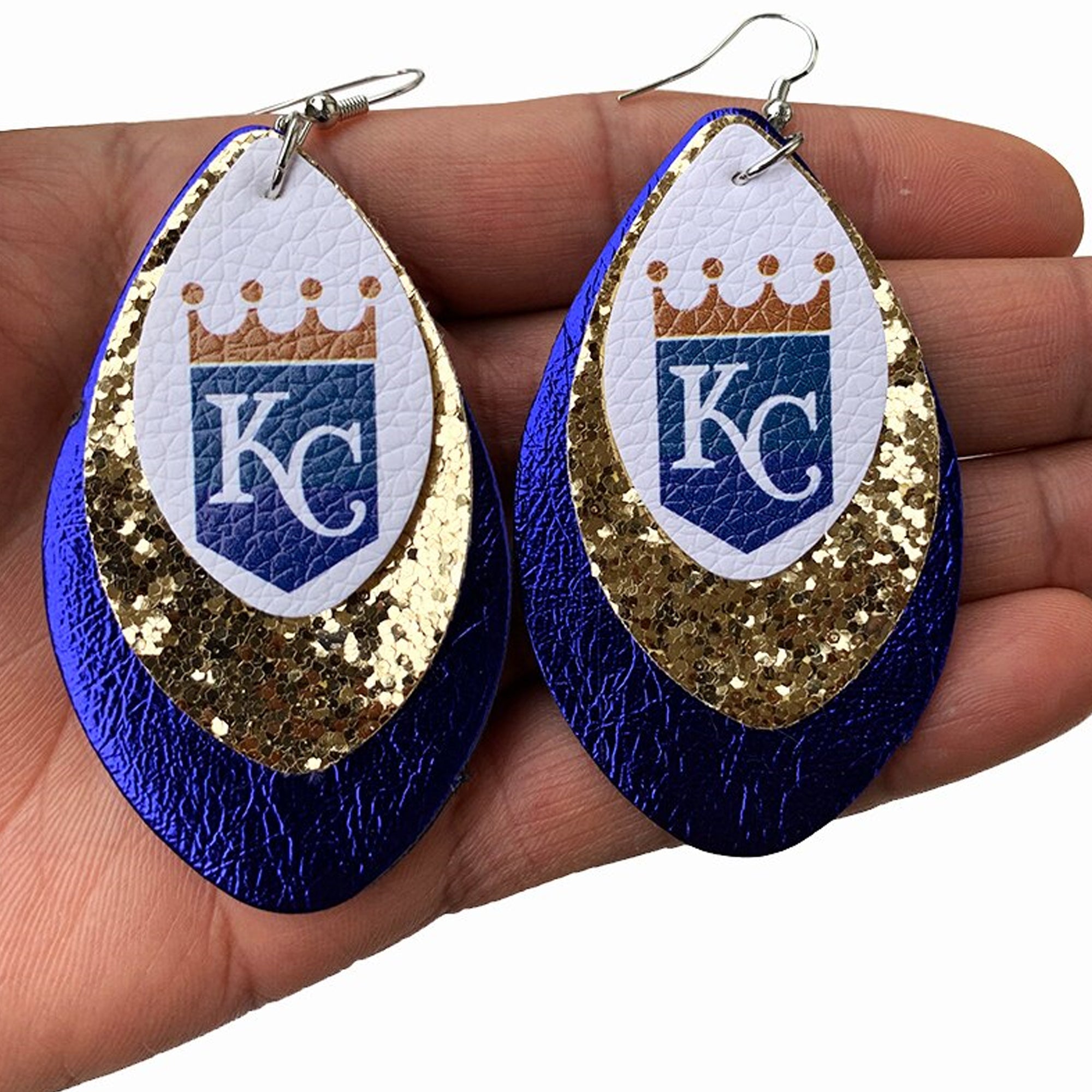 KC Royals Triple Layer Leather Dangle Earrings