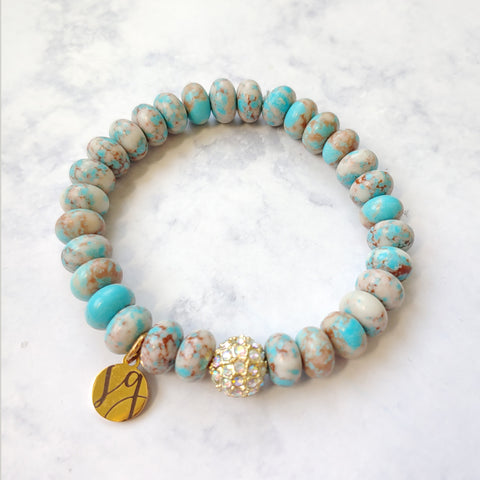 Ottilie Turquoise Jasper Gold Rhinestone Beaded Stretch Bracelet